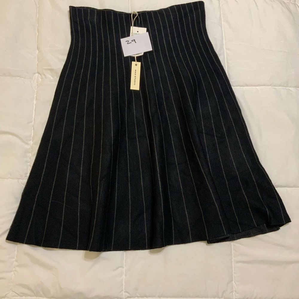 Max Studio Black Pinstripe A-Line Skirt